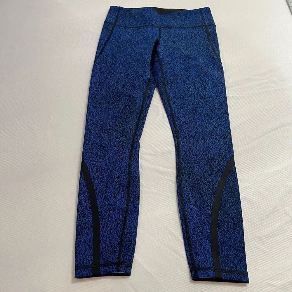 Lululemon On Track Tight 25"Cerulean Blue/Black Reflective Luxtreme Size 6